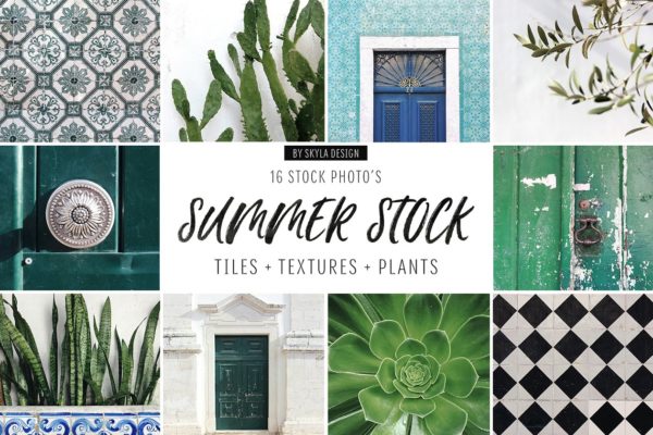 炎炎夏日植物主题场景样机 Summer stock, texture, tiles, plants