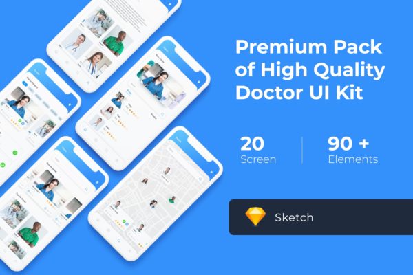 家庭医生APP应用界面设计SKETCH模板 Doctor App UI KIT for Sketch