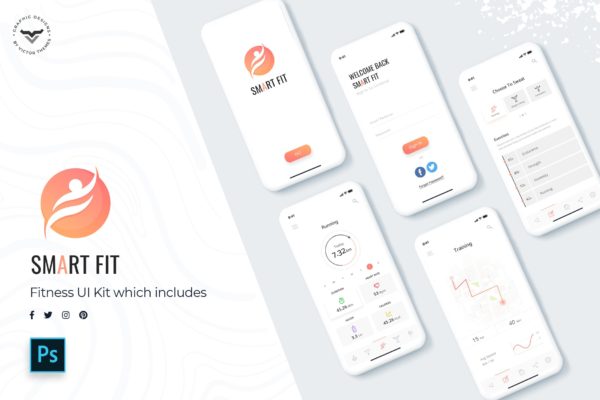智能健身APP应用用户界面设计套件 Smart Fit Mobile App UI Kit