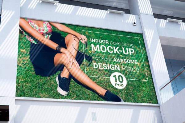 室内广告牌图片效果图样机模板 Indoor Advertising Mock-Up
