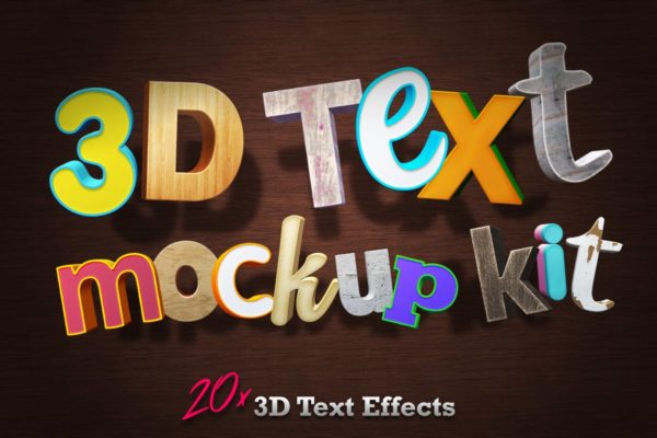 不同风格3D立体文字特效样式智能样机模板 3D Text Mockup Kit