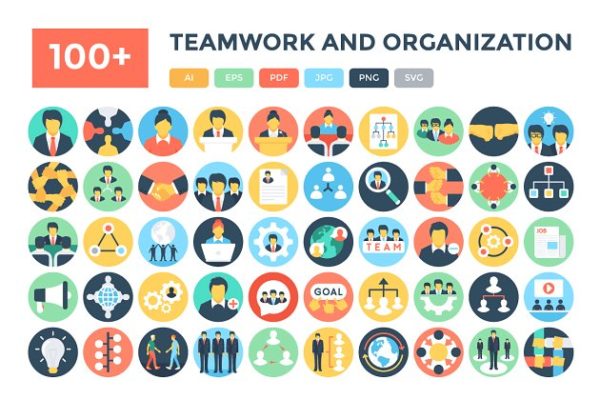 100多个团队协同及组织架构的图标集合