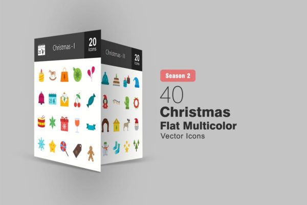 40枚圣诞节主题扁平设计风格多彩图标 40 Christmas Flat Multicolor Icons