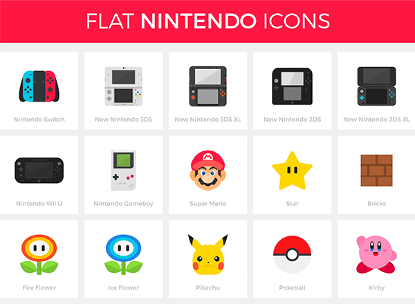 除了情怀还有设计: 任天堂主题图标集 Flat Nintendo Icons