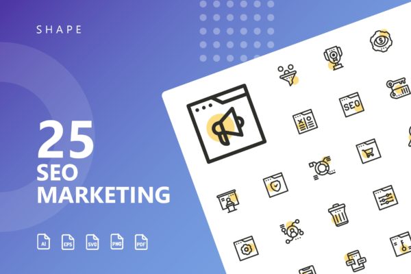 25枚SEO搜索引擎优化营销矢量圆点装饰16图库精选图标v2 SEO Marketing Shape Icons