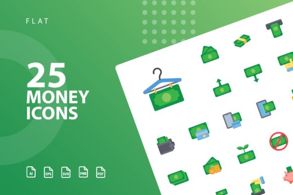 25枚金钱主题扁平设计风格矢量16设计素材网精选图标 Money Flat Icons