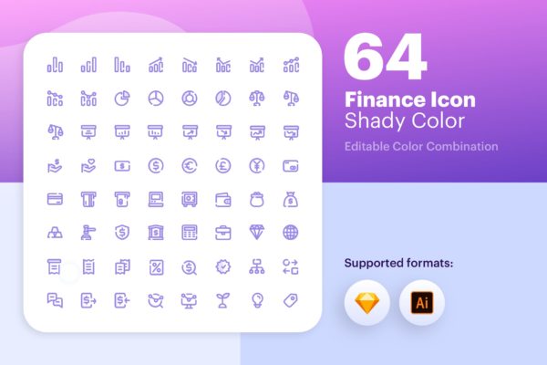64枚互联网金融彩色阴影16图库精选图标素材包 Finance Icon &#8211; Shady Color