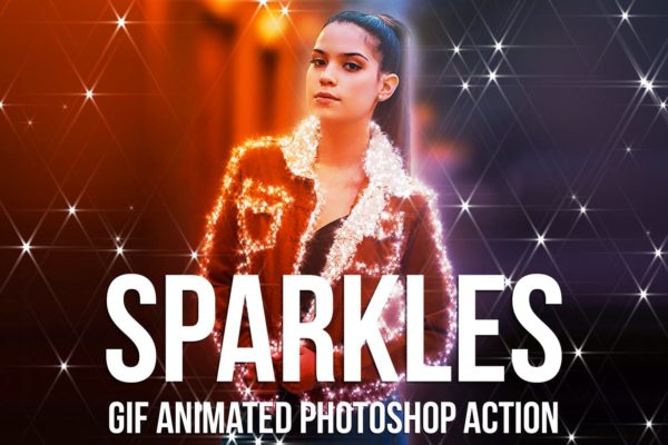 星光熠熠照片动画特效16素材精选PS动作 Gif Animated Sparkles Photoshop Action