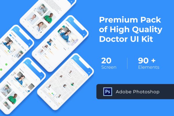 家庭医生预约系统APP用户界面设计PSD模板 Doctor App UI KIT for Photoshop