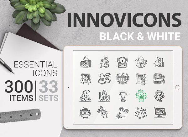300枚高质量图标集合 Innovicons BW Icons Bundle