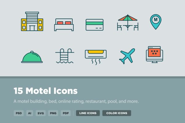 15枚汽车旅馆矢量图标素材 15 Motel Icons