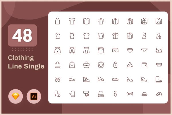 Line Senja系列：服装行业矢量线性素材天下精选图标素材包 Line Senja &#8211; Clothing