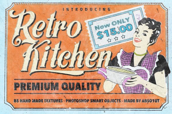 复古怀旧风格图层样式&amp;PS笔刷 Retro Kitchen
