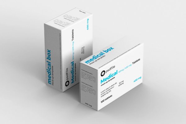 药品包装盒外观设计效果图样机 Medical Box Mock-Up Template