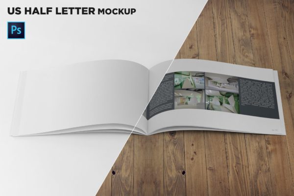 美国信纸规格宣传册内页版式设计前视图样机素材天下精选 US Half Letter Brochure Mockup Front View