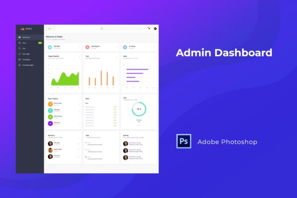 网站后台仪表盘界面设计UI套件PSD模板 Admin Dashboard UI Kit for Photoshop