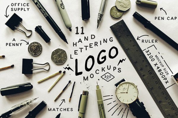 复古手写字徽标样机模板 Hand Lettering Logo Mockups