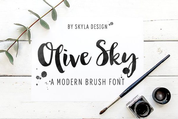现代手写书法英文字体 Olive Sky, Modern brush font