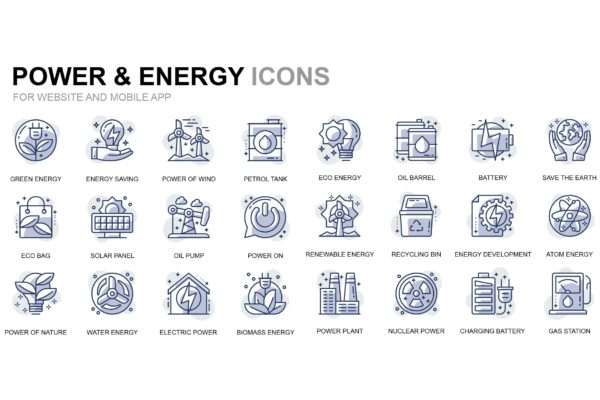 电力行业主题线性图标矢量图标素材 Power Industry Thin Line Icons