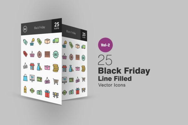 25个黑色星期五购物节主题填充图标素材 25 Black Friday Line Filled Icons