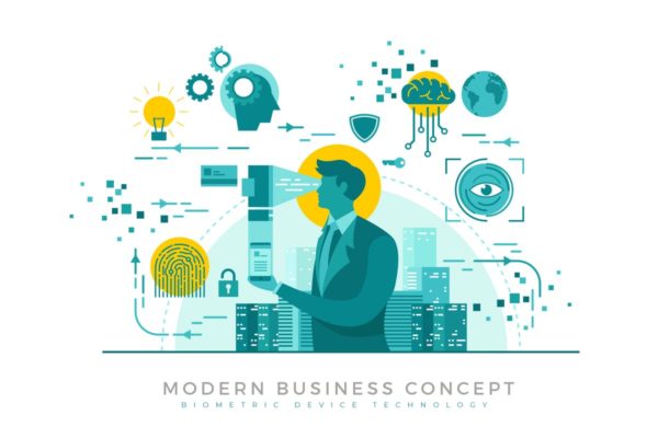 生物工程科技设备现代企业概念插画免费素材 Biometric Device Modern Business Concept