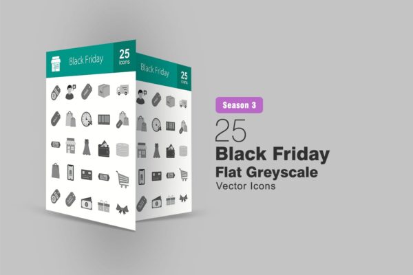 25枚黑色星期五主题矢量灰阶16图库精选图标 25 Black Friday Flat Greyscale Icons