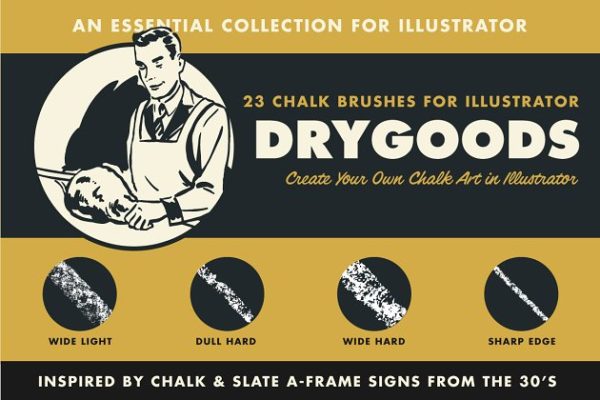 纺织风格粉笔笔画AI笔刷 DryGoods | Chalk Brushes for AI