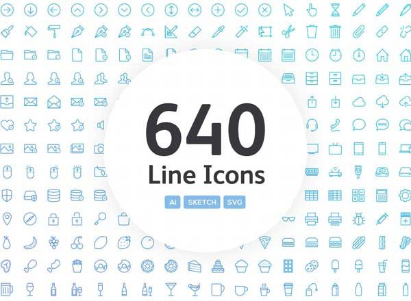 APP UI 设计必备图标集 640 Vector Line App Icons
