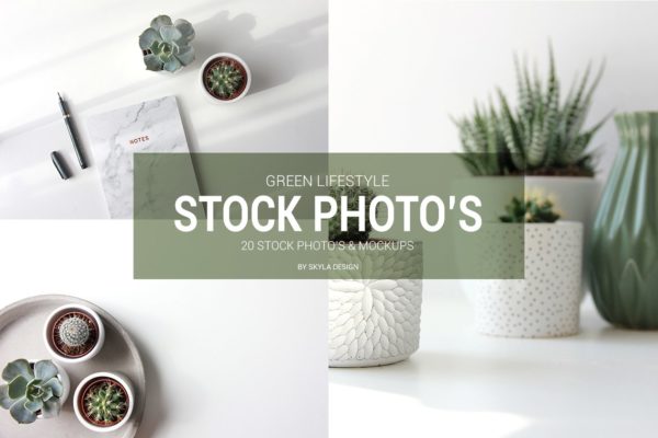 简约绿色生活方式照片样机模板 Stock photo mockups Green lifestyle