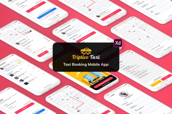 网约车顺风车APP应用UI界面设计XD模板[日间版本] Taxi Booking Mobile App UI Kit Light Version (XD)
