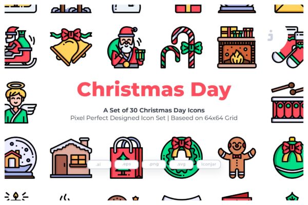 30枚圣诞日主题矢量图标 30 Christmas Day Icons