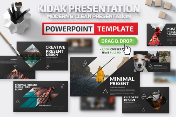 多图设计风格旅游/摄影行业适用的PPT模板 Kidak Powerpoint Template