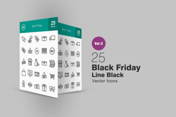 25枚黒五海淘购物节线性图标素材 25 Black Friday Line Icons
