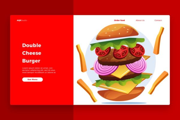汉堡包概念插画网站Banner&amp;着陆页设计模板 Burger &#8211; Banner &amp; Landing Page