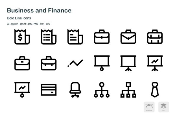 商业&amp;金融主题粗线条风格矢量16设计素材网精选图标 Business and Finance Mini Bold Line Icons