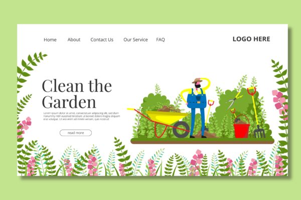 园丁主题矢量插画网站着陆页设计16设计网精选模板 Gardener &#8211; Landing Page