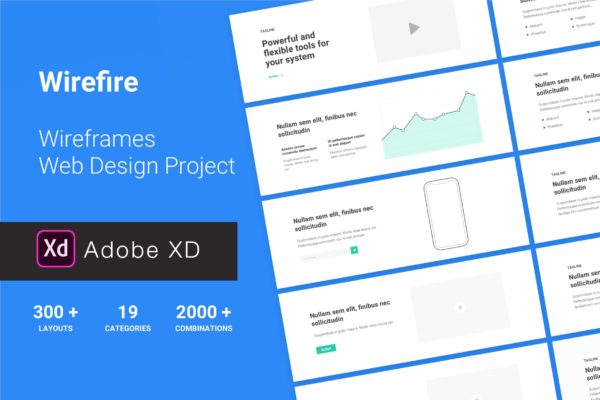 网站网页设计项目必备的300+网站设计线框图素材[XD] Wireframe Web Design Project 300++ XD Version