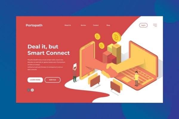 比特币金融投资插画Banner着陆页概念设计素材 Deal it, But Smart Connect