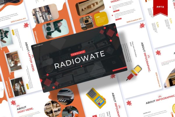 新闻广播行业/摄影录音工作室适用的PPT幻灯片模板 Radiowate | Powerpoint Template