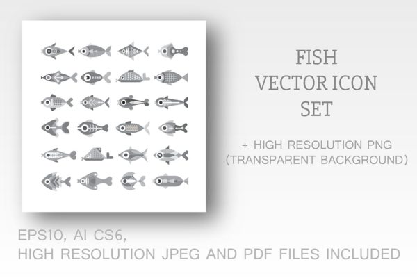 各种鱼类矢量16图库精选图标素材 Fish vector icon set (3 options)