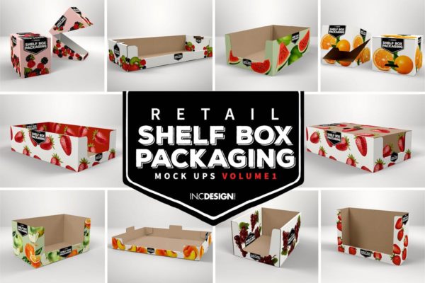 健康食物水果零售包装样机Vol.1 VOLUME 1: Retail Shelf Box Packaging Mockups