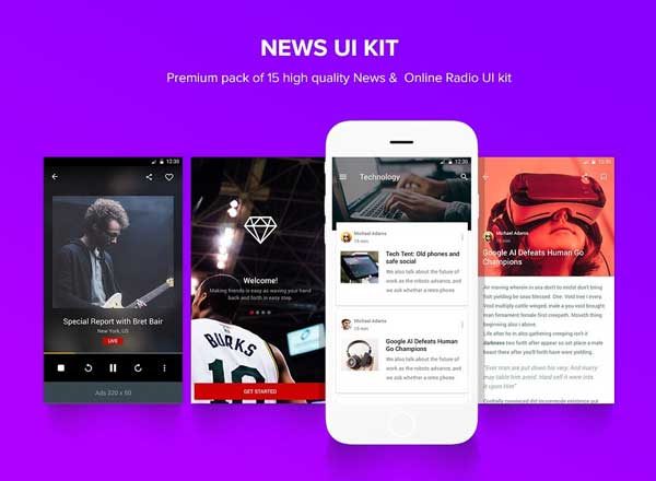 新闻阅读类应用 UI 套件 News Material Design Template UI Kit