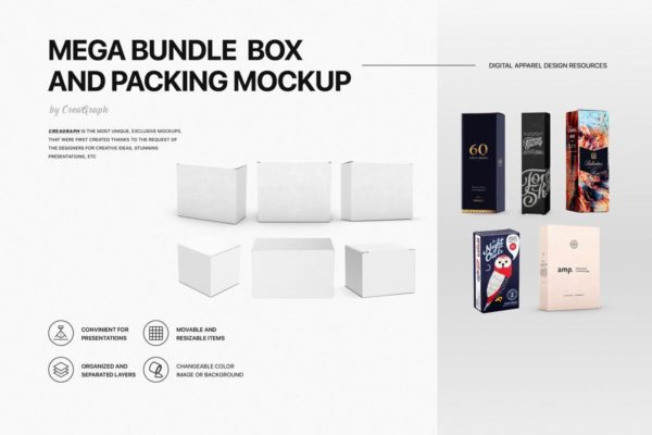 多种规格盒子包装外观设计样机 Mega Bundle Box and Packing Mockups