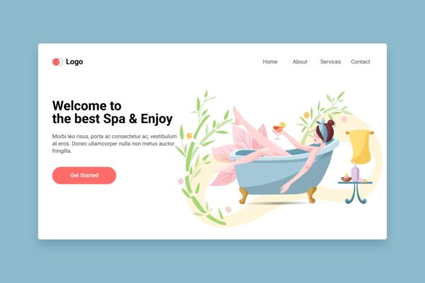 SPA美容主题矢量插画网站着陆页设计模板v6 Spa flat web template for Landing page