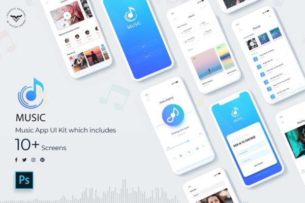 在线听歌音乐APP应用UI界面设计素材 Music Mobile App UI Kit
