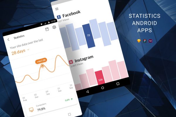 Android应用程序简约统计界面设计16设计网精选模板 Statistics Android Apps