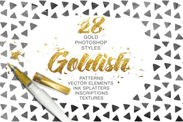 奢华金漆金箔纹理图层样式合集 Goldish Kit. For Photoshop+Extras