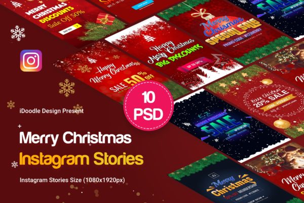 Instagram社交平台圣诞节促销活动广告设计模板素材天下精选 Merry Christmas Instagram Stories