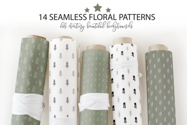 14款手绘花卉无缝印花图案设计素材 Floral seamless patterns collection
