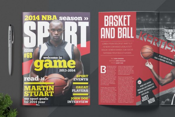 NBA篮球赛事16图库精选杂志版式设计模板 Magazine Template